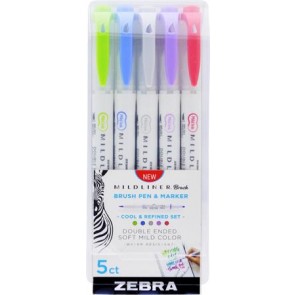 Ecsetirón készlet, kétvégű  ZEBRA "Mildliner Cool & Refined", 5 szín