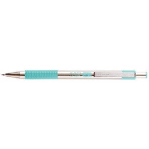 Golyóstoll, 0,24 mm, nyomógombos, rozsdamentes acél, pasztellzöld tolltest, ZEBRA "F-301", kék
