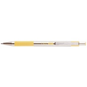 Golyóstoll, 0,24 mm, nyomógombos, rozsdamentes acél, pasztellsárga tolltest, ZEBRA "F-301", kék