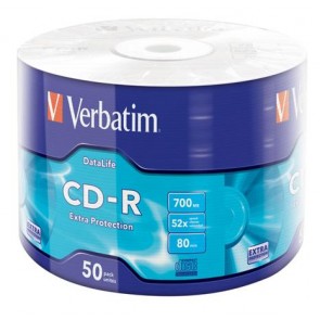 CD-R lemez, 700MB, 52x, 50 db, zsugor csomagolás, VERBATIM "DataLife"