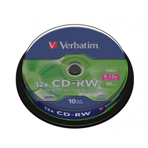 CD-RW lemez, újraírható, SERL, 700MB, 8-10x, 10 db, hengeren VERBATIM