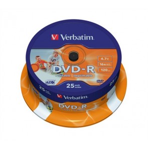 DVD-R lemez, nyomtatható, matt, ID, 4,7GB, 16x, 25 db, hengeren, VERBATIM