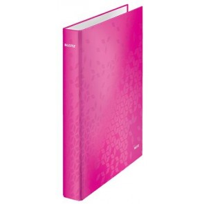 Gyűrűs könyv, 4 gyűrű, D alakú, 40 mm, A4 Maxi, karton, LEITZ "Wow", rózsaszín