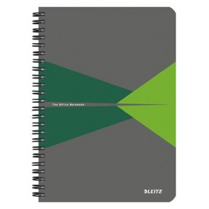 Spirálfüzet, A5, kockás, 90 lap, PP borító, LEITZ "Office", szürke-zöld