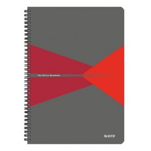 Spirálfüzet, A4, kockás, 90 lap, laminált karton borító, LEITZ "Office", szürke-piros