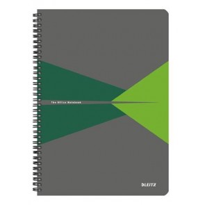 Spirálfüzet, A4, kockás, 90 lap, laminált karton borító, LEITZ "Office", szürke-zöld