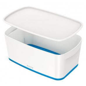 Tároló doboz, fedővel, kicsi, LEITZ "MyBox", fehér-kék