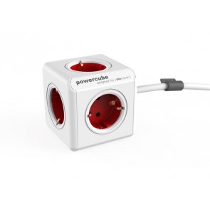 Elosztó, 5 aljzat, 1 rögzítő elem, 1,5 m kábelhosszúság, ALLOCACOC "PowerCube Extended DE", fehér-piros