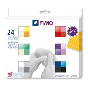 Gyurma, készlet, 24x25 g, égethető, FIMO "Effect Colours" 24 különböző szín