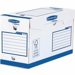 Archiválódoboz, extra erős, A4+, 150 mm, FELLOWES "Bankers Box Basic", kék- fehér