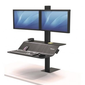 Ülő/álló munkaállomás, FELLOWES, "Lotus™ VE", két monitorhoz
