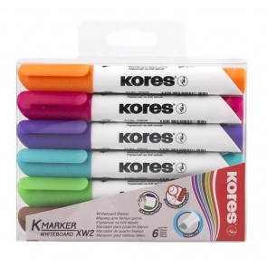 Tábla- és flipchart marker készlet, 1-3 mm, vágott, KORES "K-Marker", 6 különböző szín