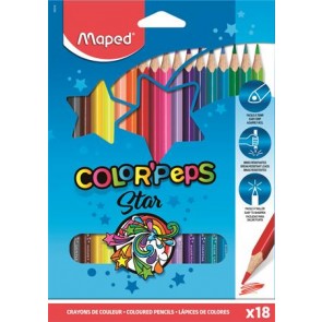 Színes ceruza készlet, háromszögletű, MAPED "Color`Peps Star", 18 különböző szín