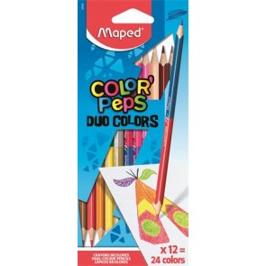 Színes ceruza készlet, kétvégű, háromszögletű, MAPED "Color`Peps Duo", 24 különböző szín