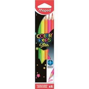 Színes ceruza készlet, háromszögletű, MAPED "Color`Peps Star Fluo", 6 különböző szín
