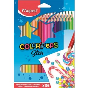 Színes ceruza készlet, háromszögletű, MAPED "Color`Peps Star", 36 különböző szín