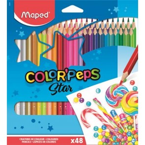 Színes ceruza készlet, háromszögletű, MAPED "Color`Peps Star", 48 különböző szín