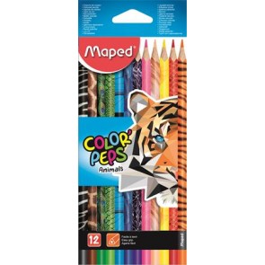 Színes ceruza készlet, háromszögletű, MAPED "Color`Peps Animal", 12 különböző szín