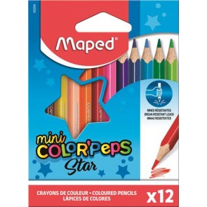Színes ceruza készlet, háromszögletű, MAPED "Color`Peps Star Mini", 12 különböző szín