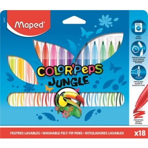 Filctoll készlet, 2,8 mm, kimosható, MAPED "Color`Peps Jungle", 18 különböző szín