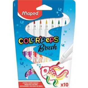 Filctoll készlet, kimosható, ecsetjellegű, MAPED "Color ’Peps Brush", 10 különböző szín