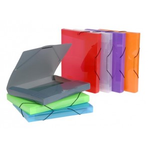 Gumis mappa, 30 mm, PP, A4, VIQUEL "Coolbox", áttetsző  vegyes színek