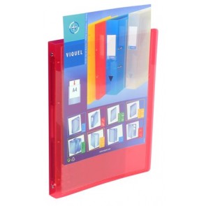 Gyűrűs könyv, panorámás, 4 gyűrű, 25 mm, A4, PP, VIQUEL "Propyglass Perso", piros