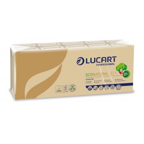 Papír zsebkendő, 4 rétegű, 10x9 db, LUCART "EcoNatural", barna