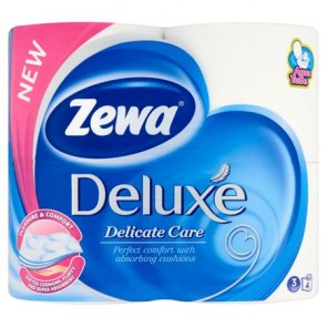 Toalettpapír, 3 rétegű, kistekercses, 4 tekercs, ZEWA "Deluxe", fehér