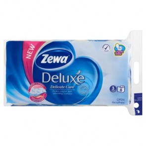 Toalettpapír, 3 rétegű, kistekercses, 8 tekercs, ZEWA "Deluxe", fehér