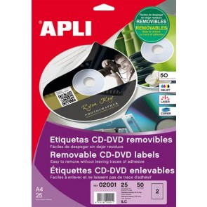 Etikett, CD/DVD, A4, matt, eltávolítható, APLI