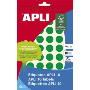 Etikett, 16 mm kör, kézzel írható, színes, APLI, zöld, 432 etikett/csomag