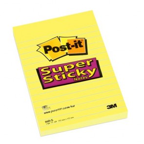 Öntapadó jegyzettömb, 102x152 mm, 90 lap, vonalas, 3M POSTIT "Super Sticky", sárga