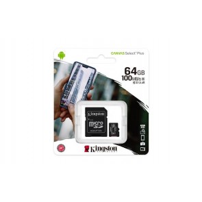 Memóriakártya, microSDXC,64GB, CL10/UHS-I/U1/V10/A1, adapter, KINGSTON "Canvas Select Plus"