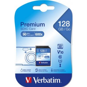 Memóriakártya, SDXC, 128GB, CL10/U1, 90/10 MB/s, VERBATIM "Premium"