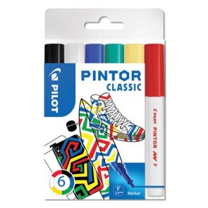 Dekormarker készlet, 1 mm, PILOT "Pintor F" 6 különböző klasszikus szín