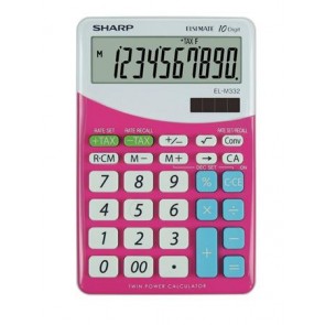 Számológép, asztali, 10 számjegy, SHARP "EL-M332", pink