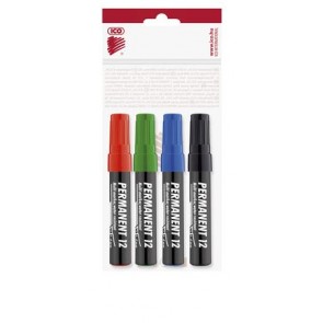 Alkoholos marker készlet, 1-4 mm, vágott, ICO "Permanent 12", 4 különböző szín