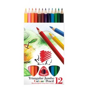 Színes ceruza készlet, háromszögletű, vastag, ICO "Süni", 12 különböző szín