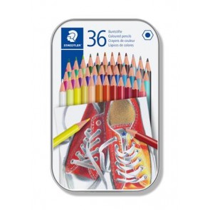 Színes ceruza készlet, hatszögletű, fém dobozban, STAEDTLER "175", 36 különböző szín