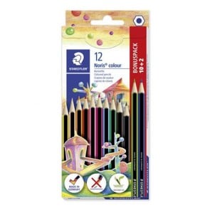 Színes ceruza készlet, hatszögletű, STAEDTLER "Noris Colour 185", 10+2 különböző szín