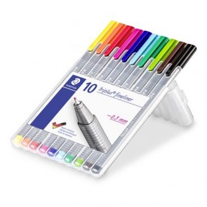 Tűfilc készlet, 0,3 mm, STAEDTLER "Triplus 334", 10 különböző szín