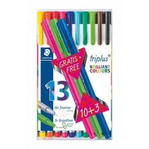 Tűfilc készlet, 0,3 mm, STAEDTLER "Triplus 334", 10+3 különböző szín