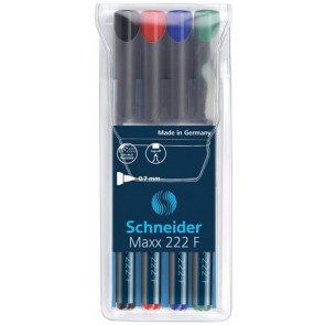 Alkoholos marker készlet, OHP, 0,7 mm, SCHNEIDER "Maxx 222 F", 4 különböző szín