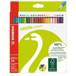 Színes ceruza készlet, hatszögletű, STABILO "GreenColours", 24 különböző szín