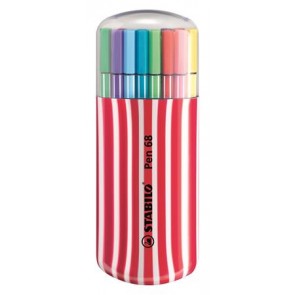 Rostirón készlet, 1 mm, piros tok, STABILO "Pen 68 Zebrui", 20 különböző szín