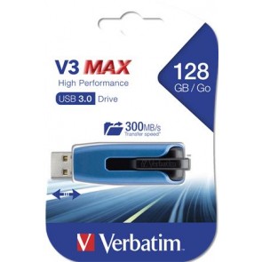 Pendrive, 128GB, USB 3.2, 175/80 MB/s, VERBATIM "V3 MAX", kék-fekete