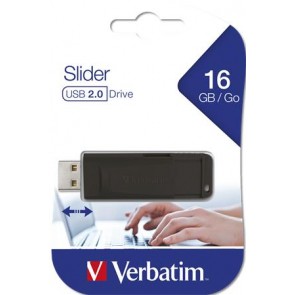 Pendrive, 16GB, USB 2.0, VERBATIM "Slider", fekete