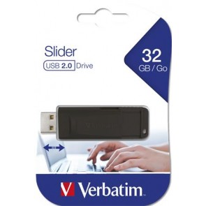 Pendrive, 32GB, USB 2.0, VERBATIM "Slider", fekete