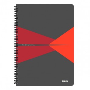 Spirálfüzet, A4, kockás, 90 lap, PP borító, LEITZ "Office", szürke-piros